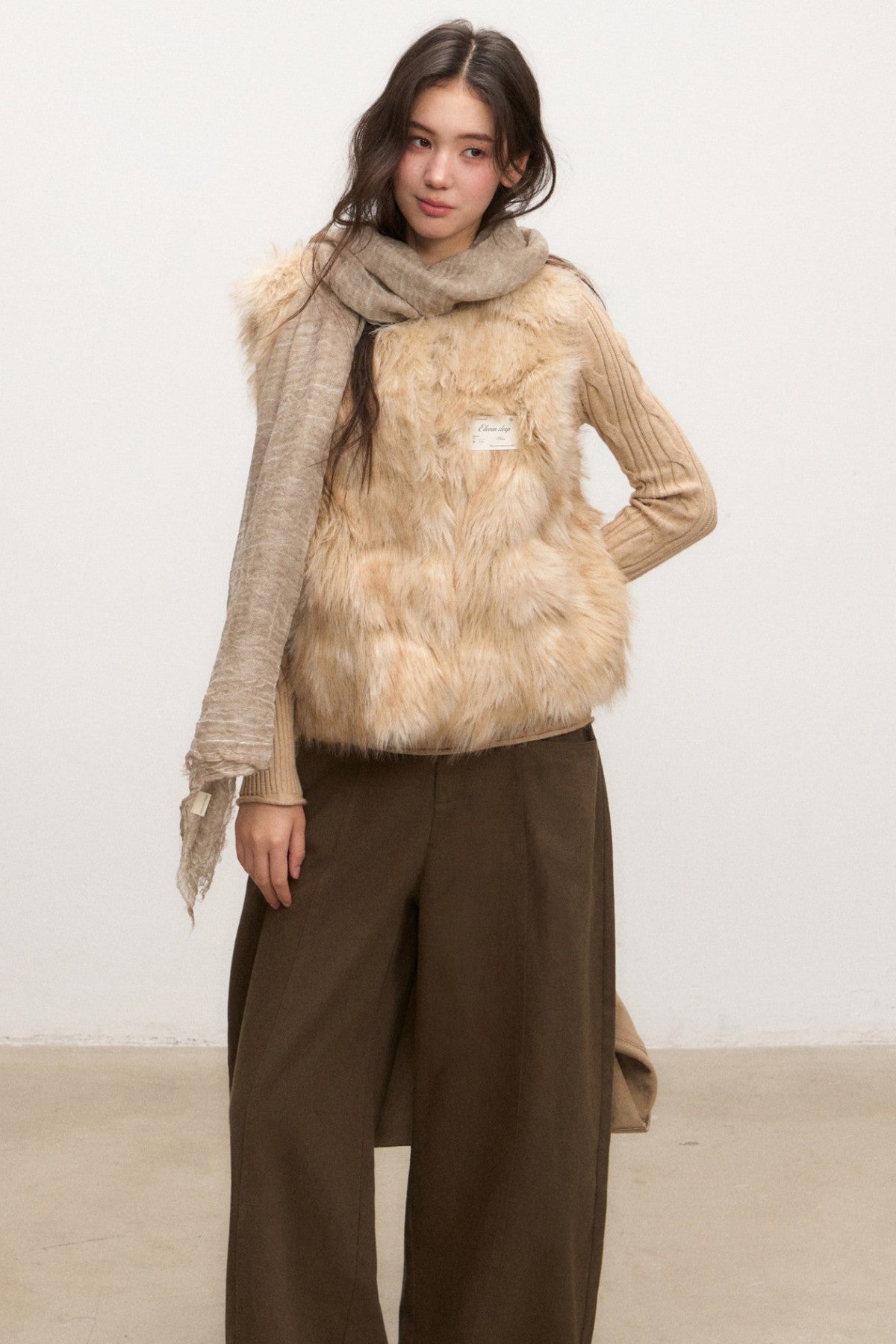 Beige Knit Base Layer Top Set-Up