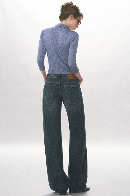 Pantalon en denim délavé vintage à jambe droite