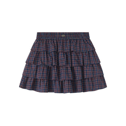 Retro Plaid Ruffled Skirt