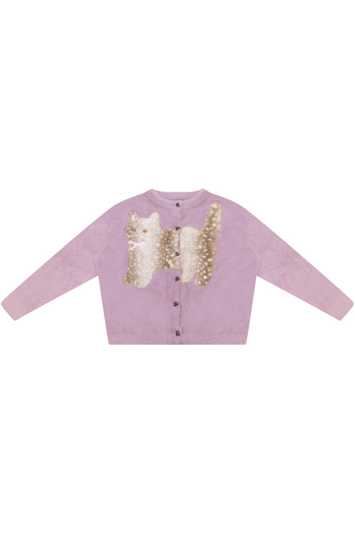 Strickjacke mit lila Katzenapplikation