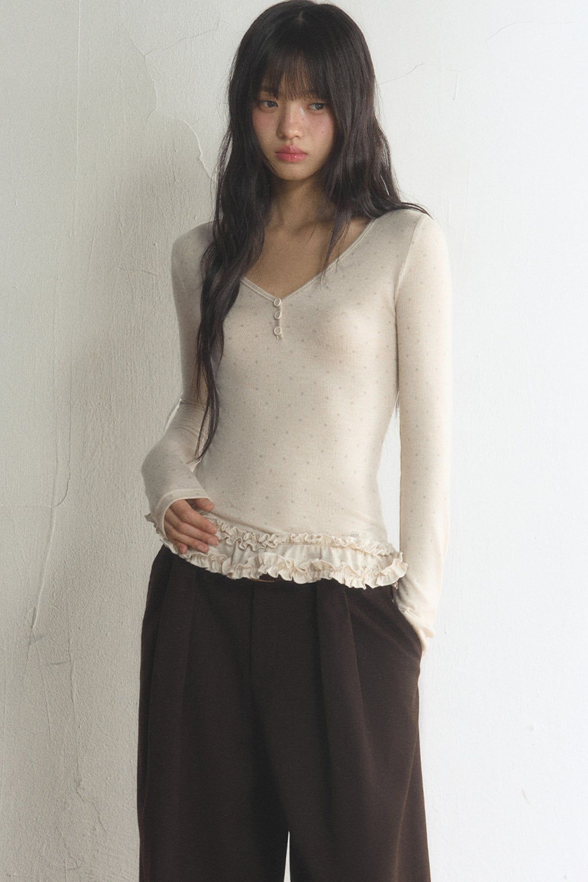 Polka Dot Long-Sleeve Top and Pants Set-Up