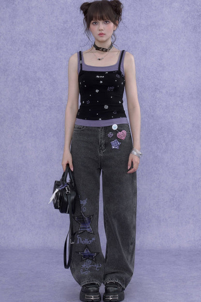 Black Purple Cutout Camisole Set