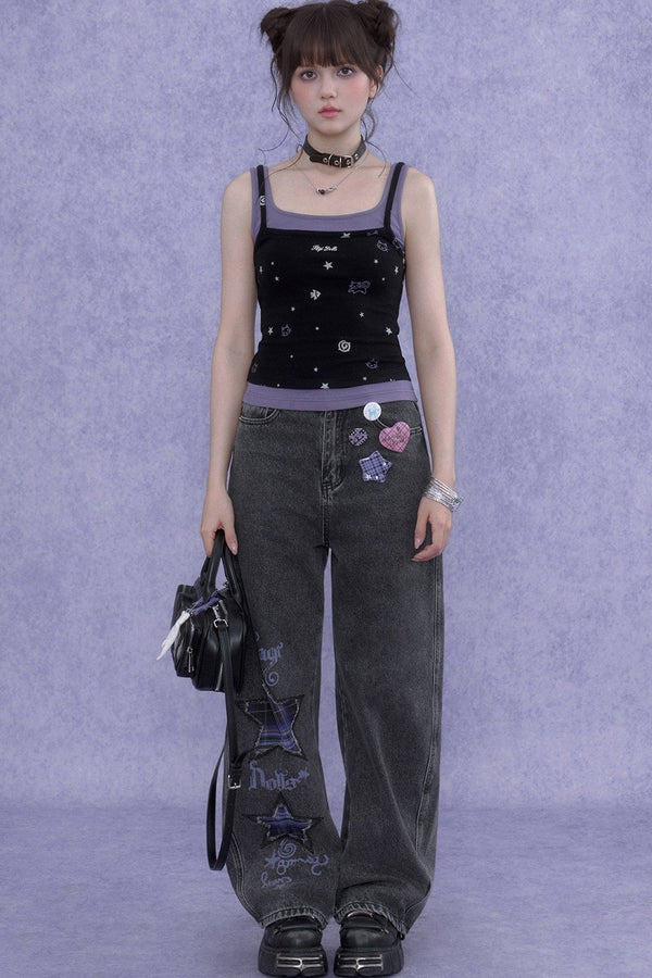 Black Purple Cutout Camisole Set