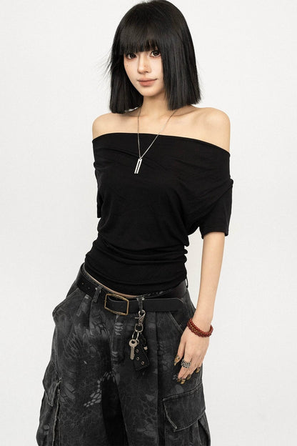 T-shirt americana rétro con spalle scoperte