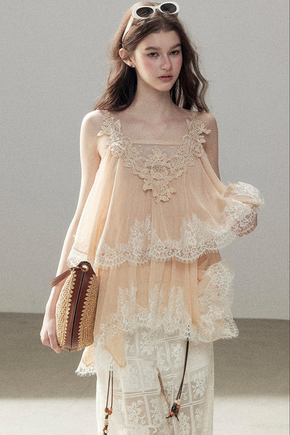 Irregular Lace Chiffon Camisole
