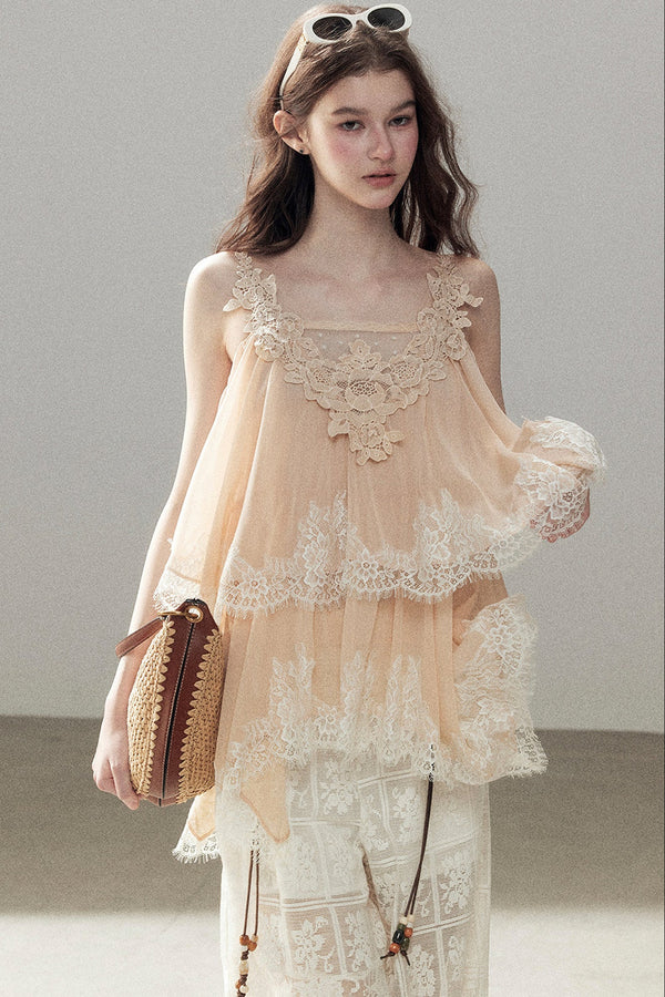 Irregular Lace Chiffon Camisole