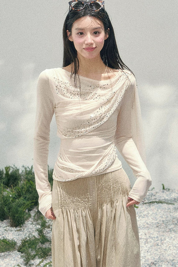 Sparkling Sleeveless Waist-Cinching Top Set