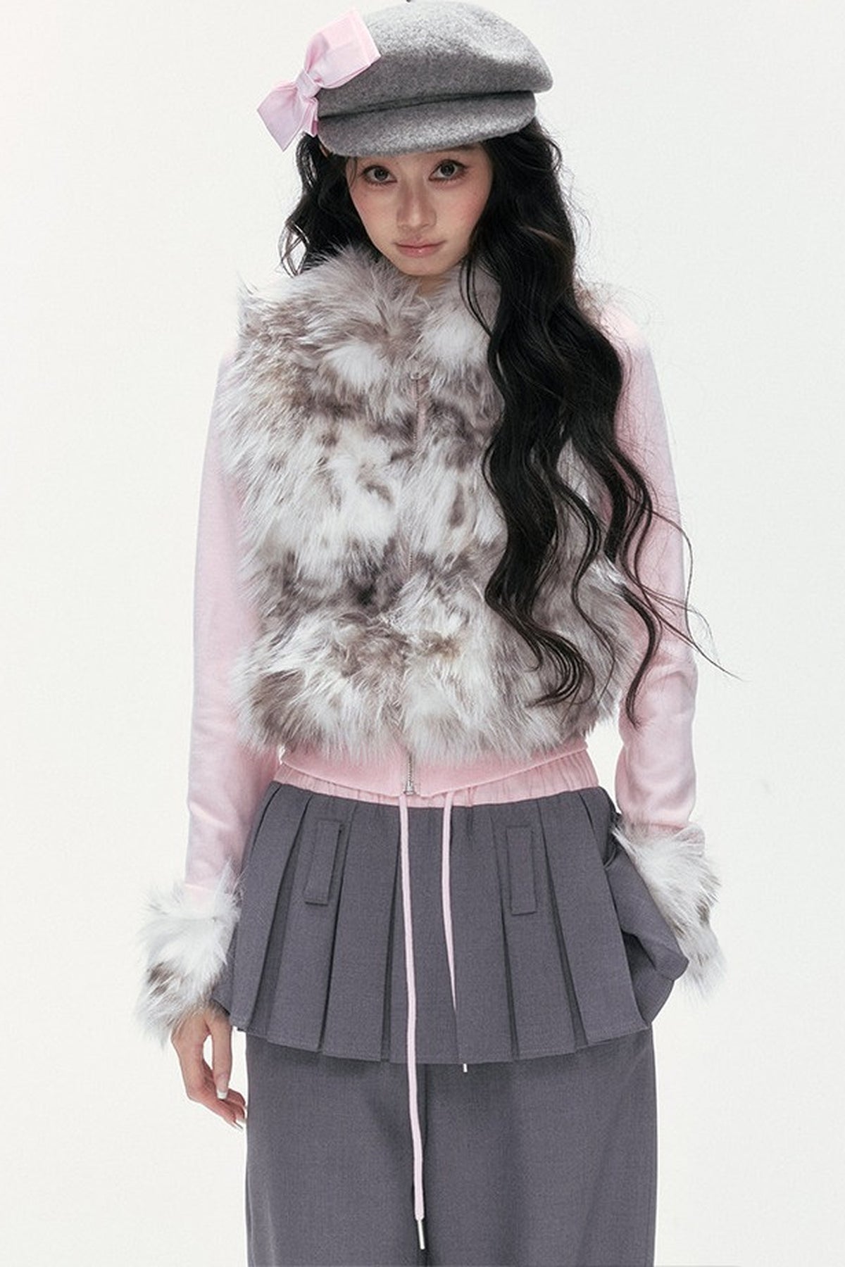 Little Silver Fox Faux Fur Knitted Jacket and Pants Set-Up