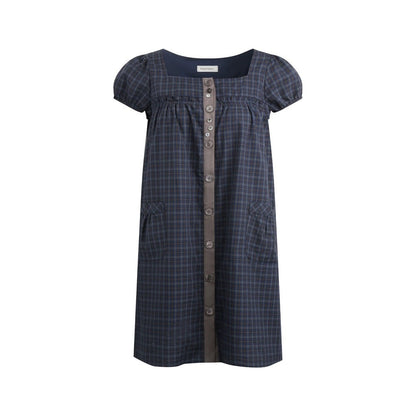 Plaid Puff Sleeve Babydoll Dress