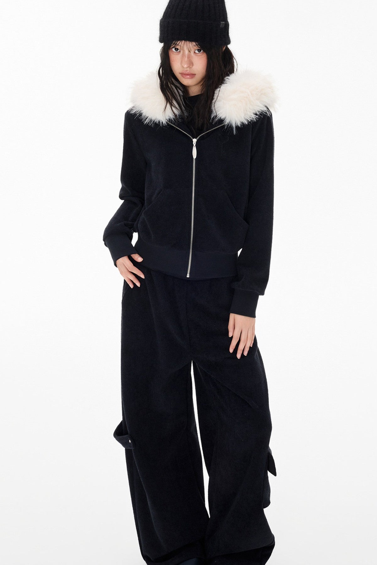 Detachable Fur Hood Jacket and Pants Set-Up