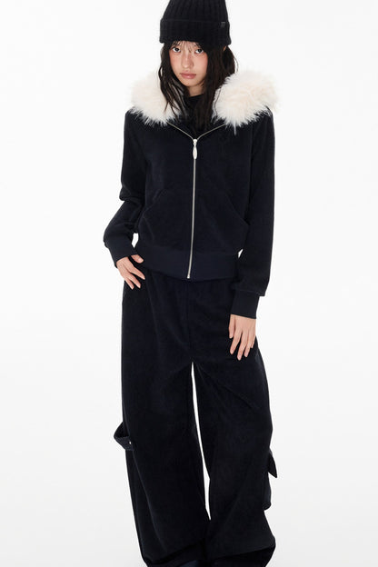 Detachable Fur Hood Jacket and Pants Set-Up