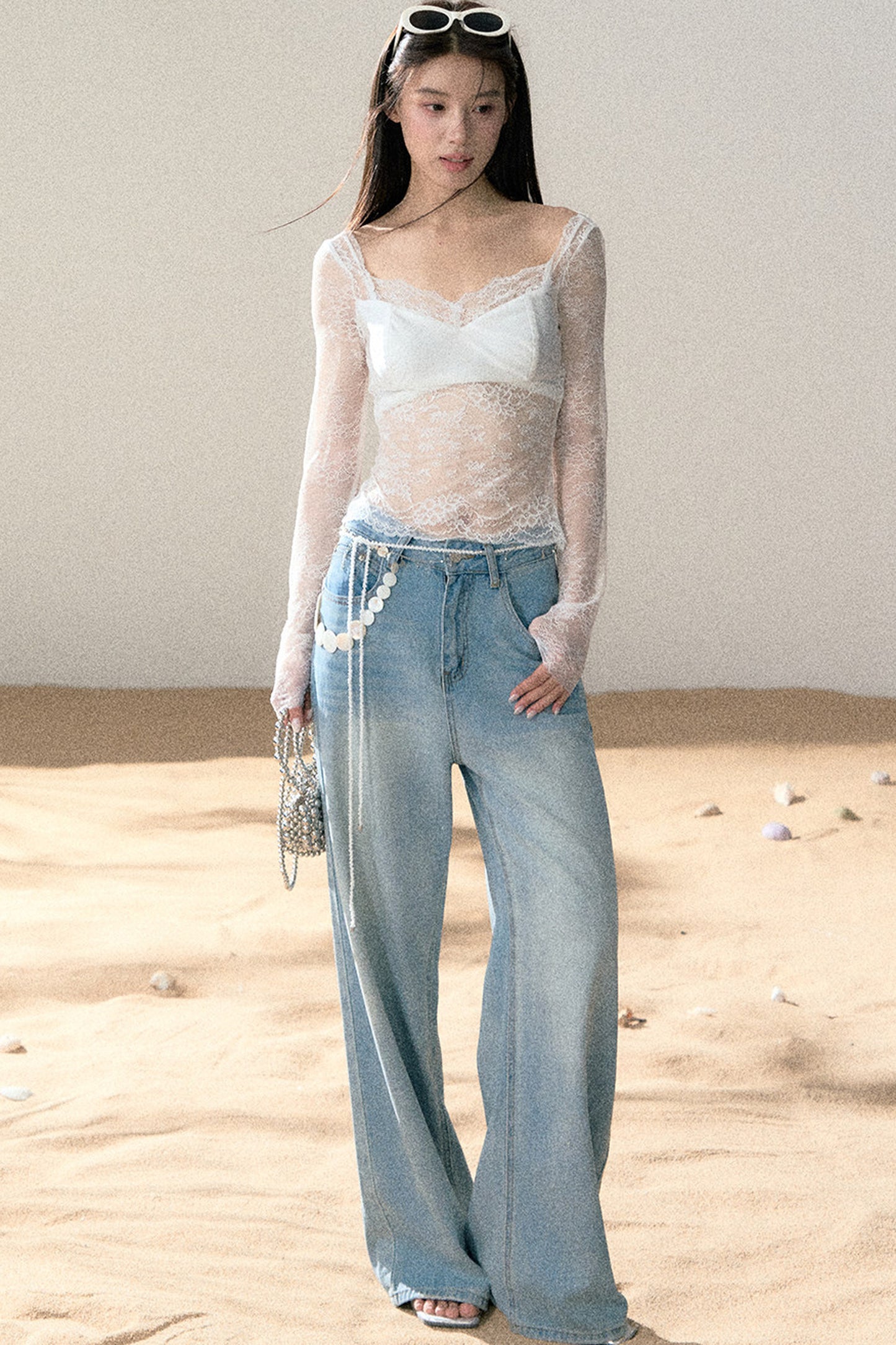 Light Blue Wide-Leg Denim Pants