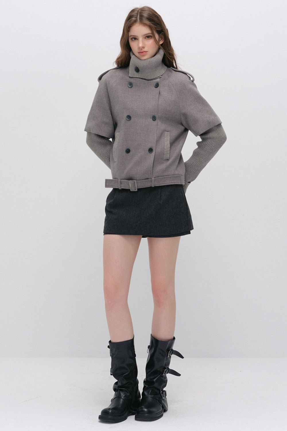 Belted Wool A-Line Skirt