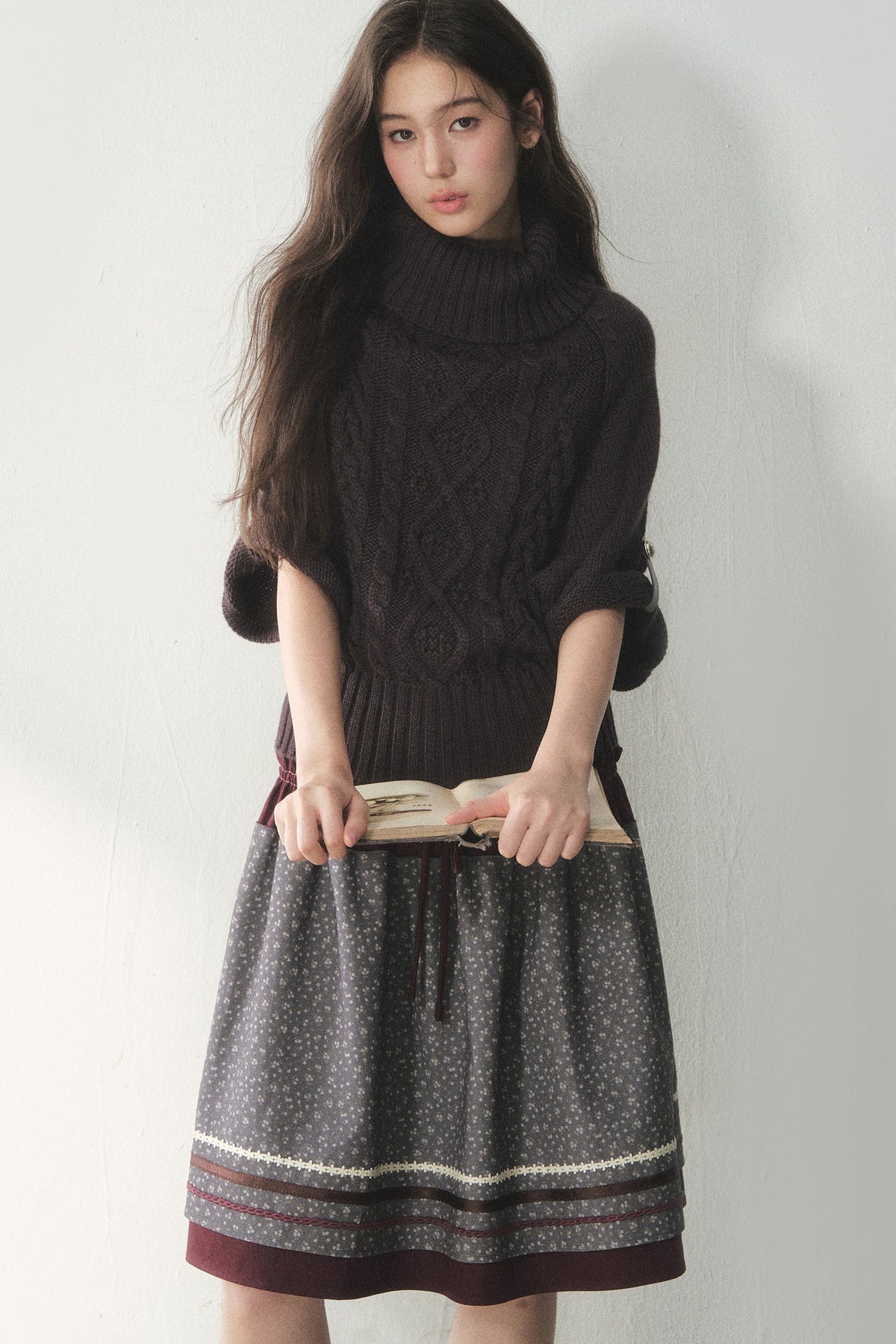 Berry Purple High-Neck Wool Knit Cape