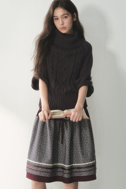 Berry Purple High-Neck Wool Knit Cape