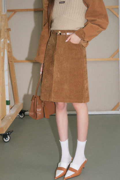 Brown Corduroy Jacket and Knit Vest Two-Piece Set-Up