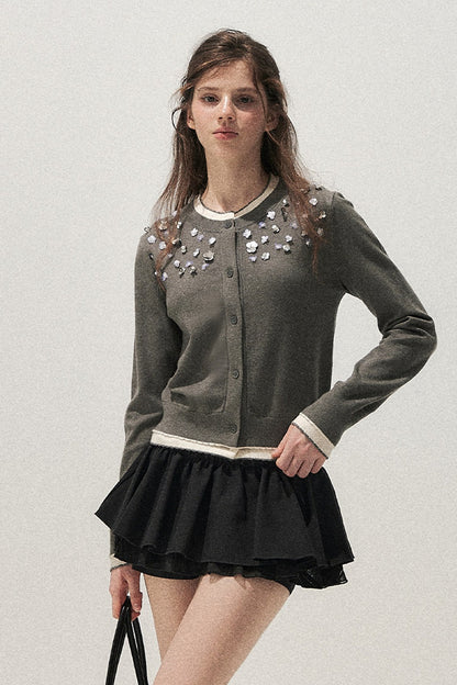 Hand-Beaded Layered-Look Cardigan