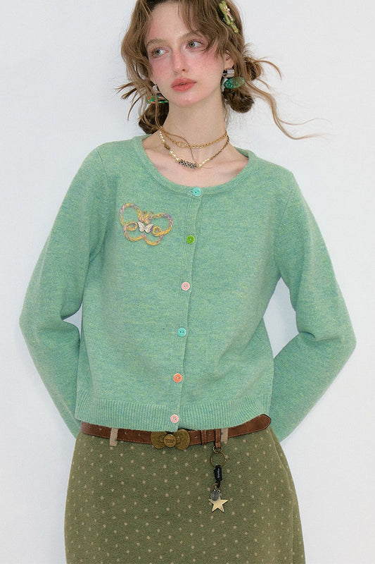 Butterfly Embroidered Knit Cardigan