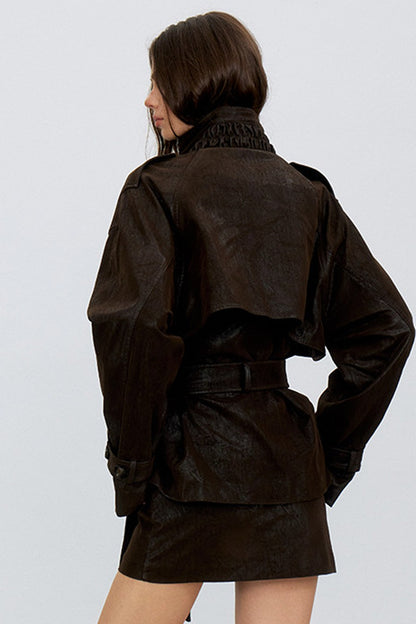 Belted PU Leather Jacket