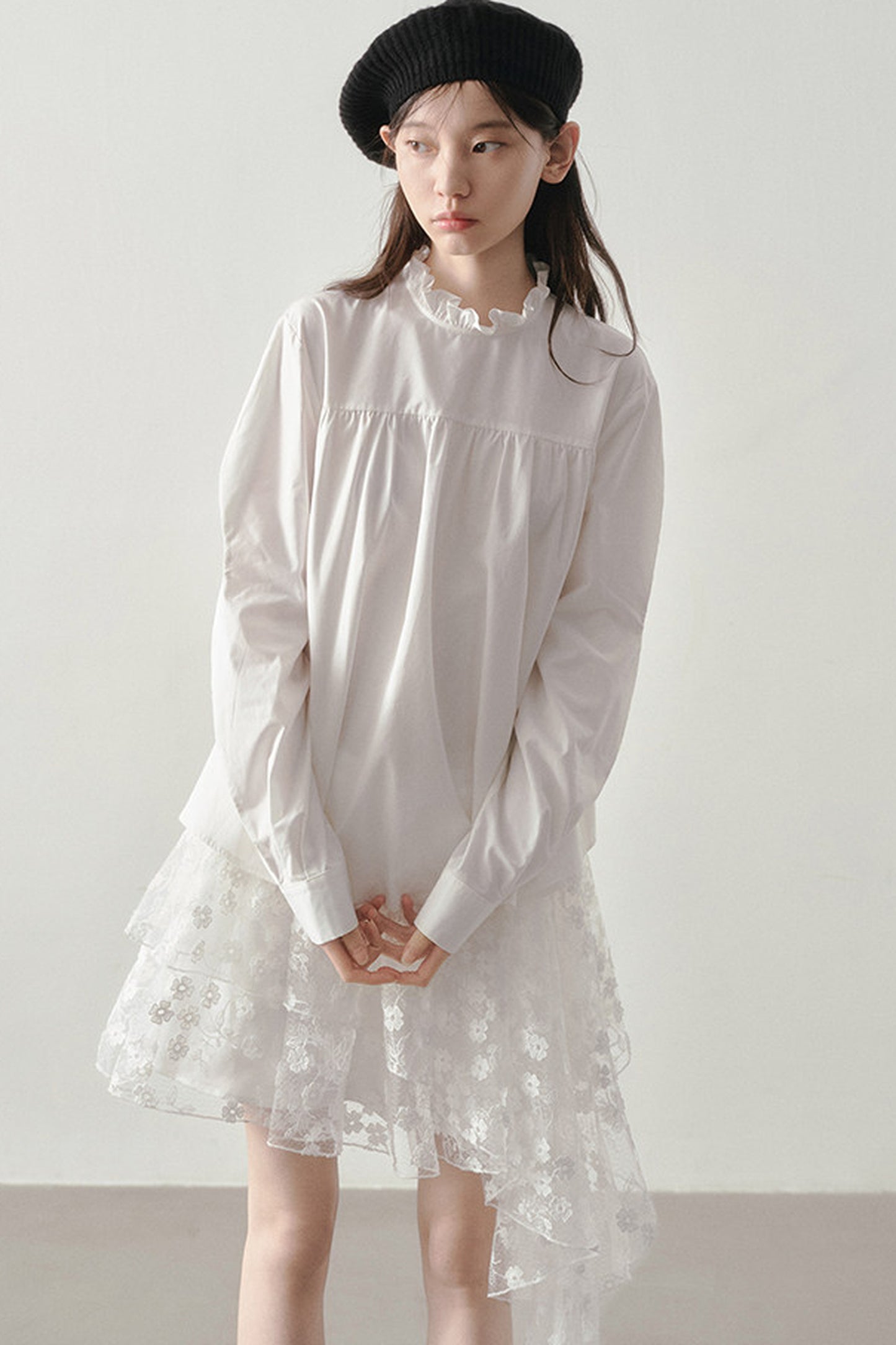 Ruffle Collar Puff Sleeve Blouse