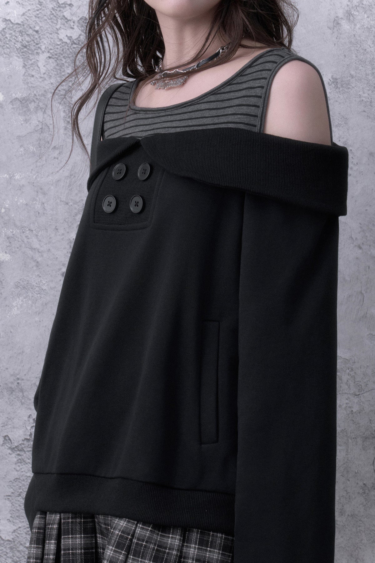 Layered-Look Pleated Sweatshirt Dress