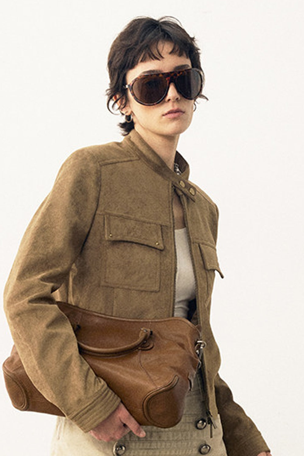Stereo-Cut Suede Stand Collar Jacket