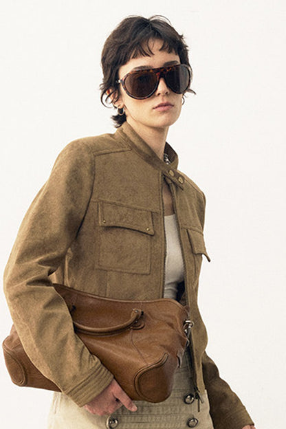 Stereo-Cut Suede Stand Collar Jacket