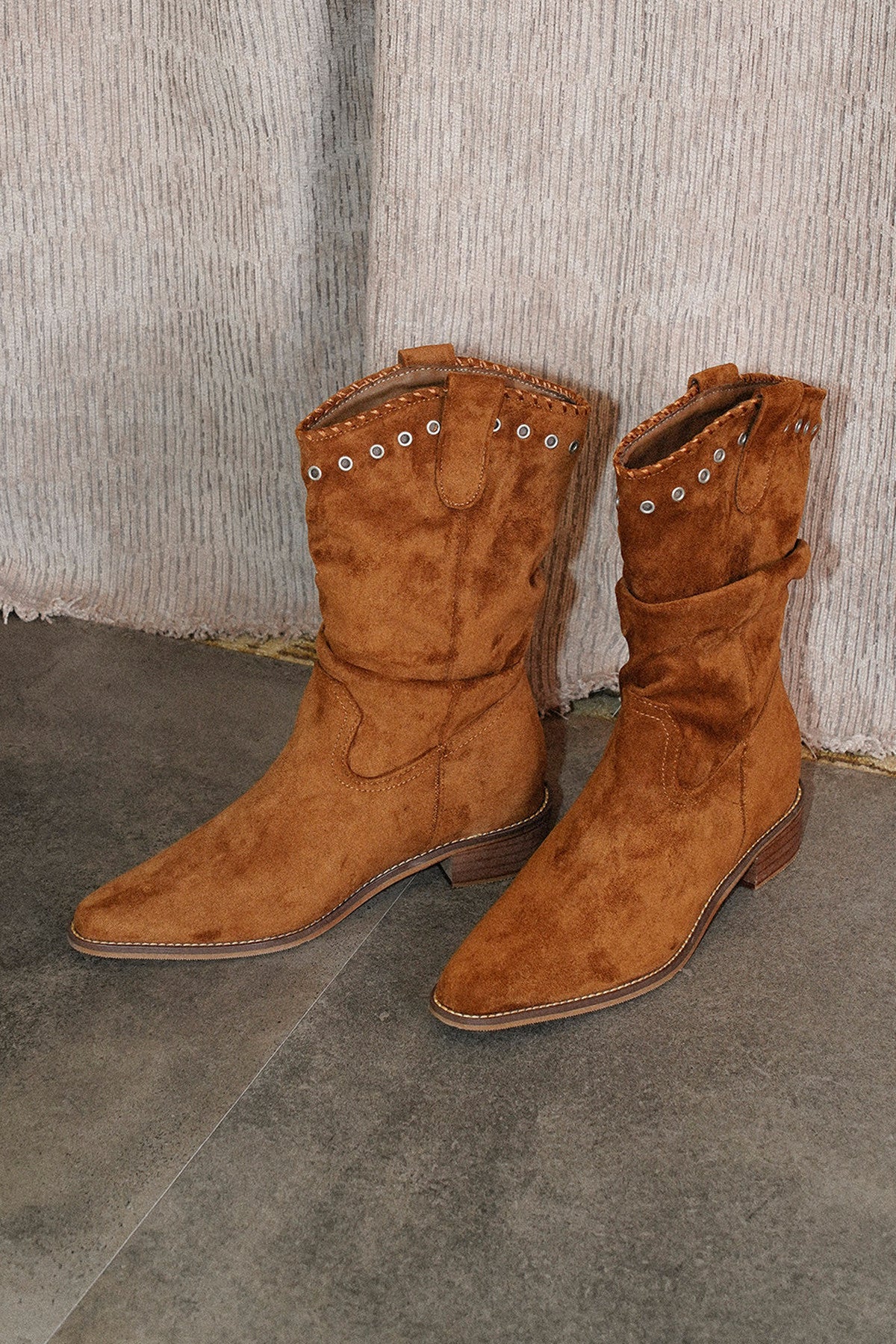 Western Rivet Slouchy Mid-Calf Boots