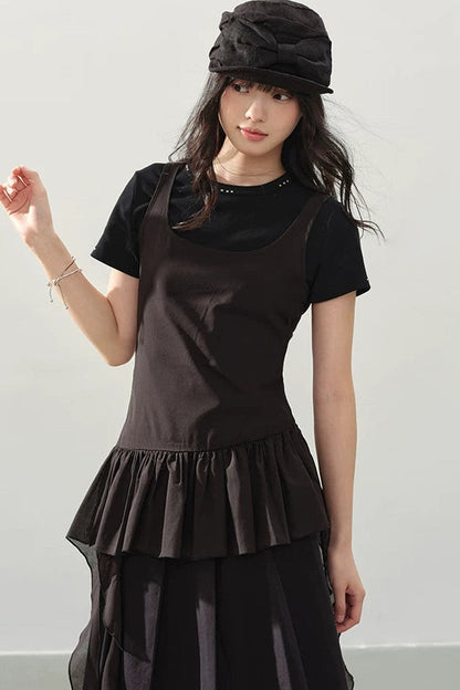 Camisole Asimétrico con Volantes Negro