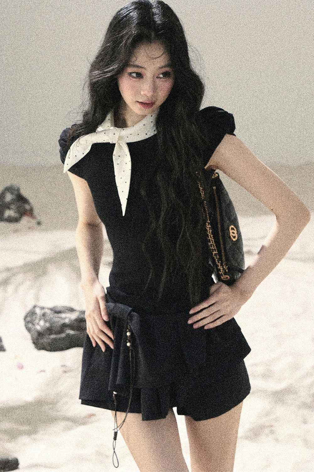 French Polka Dot Bow Puff Sleeve Top