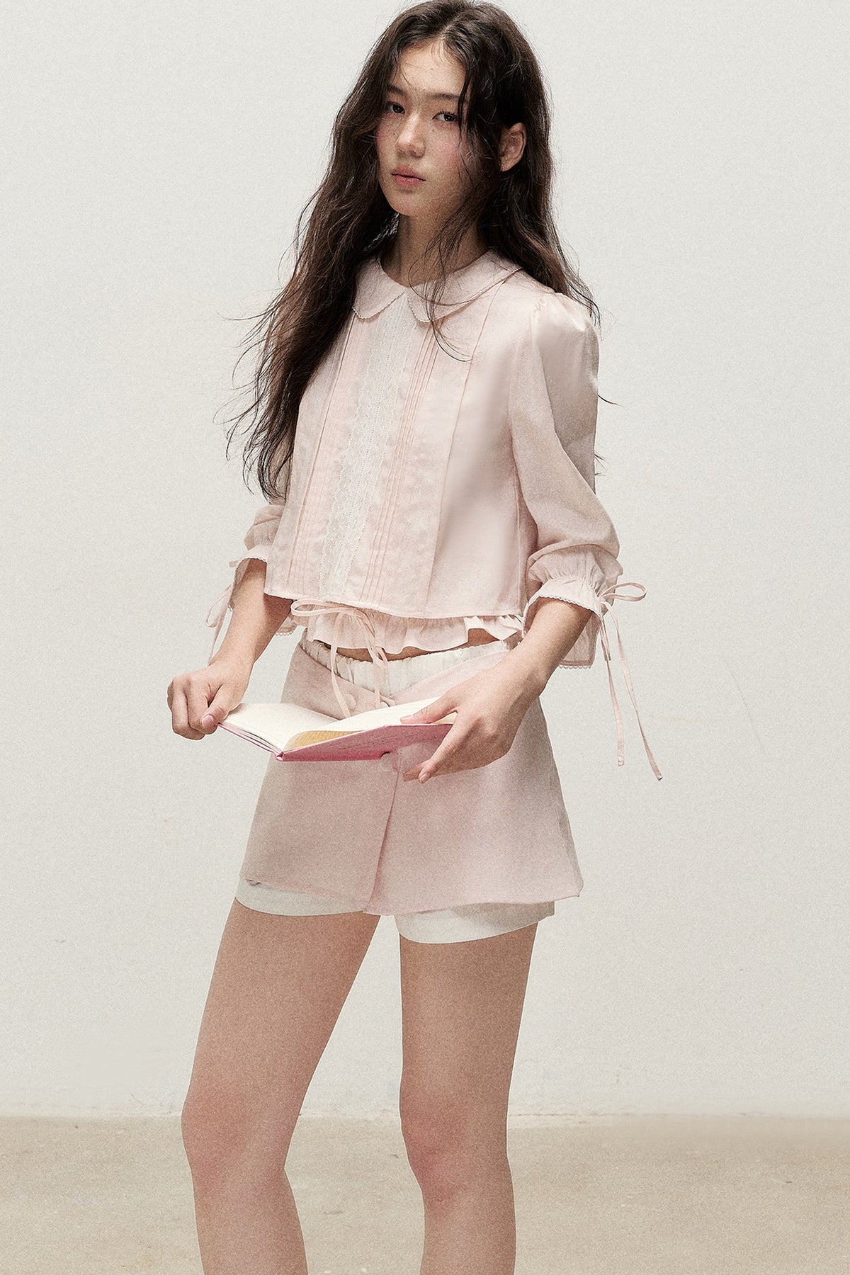Lyocell Linen Tuck Pleat Shirt and Skirt Set-Up