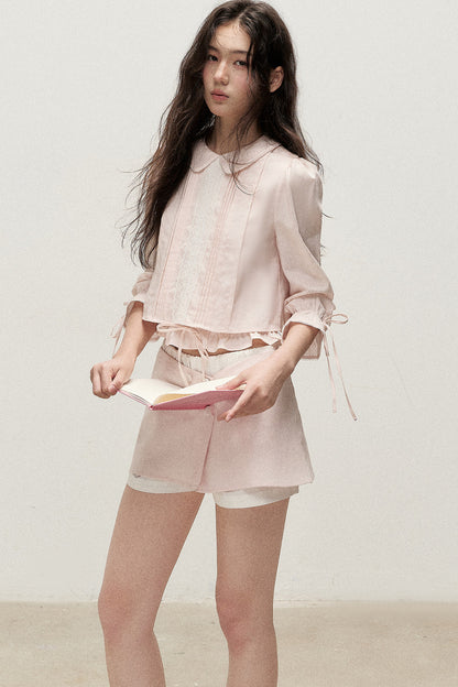 Lyocell Linen Tuck Pleat Shirt and Skirt Set-Up