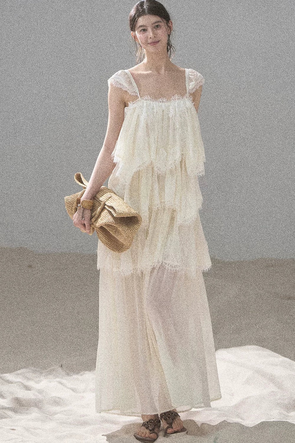 Asymmetric French Lace Mesh Top Set