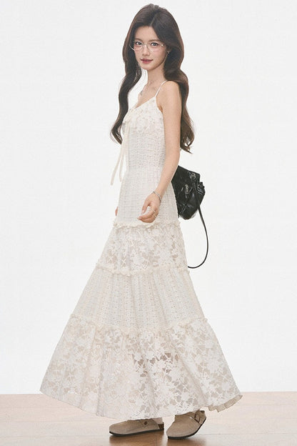 Brown Suede Jacket and Lace Dress Set-Up