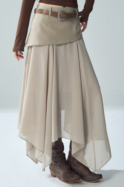 Khaki Irregular Tulle Skirt