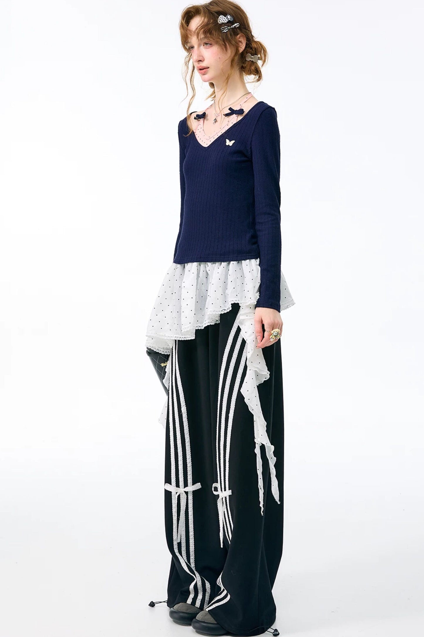 White Polka Dot Irregular Layered-Look Skirt