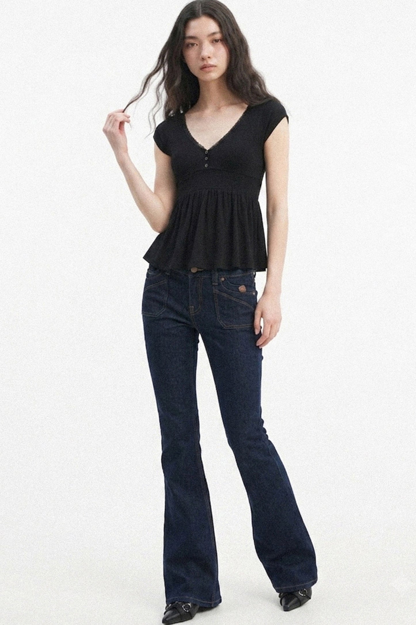 Raw Denim Slim Flared Jeans