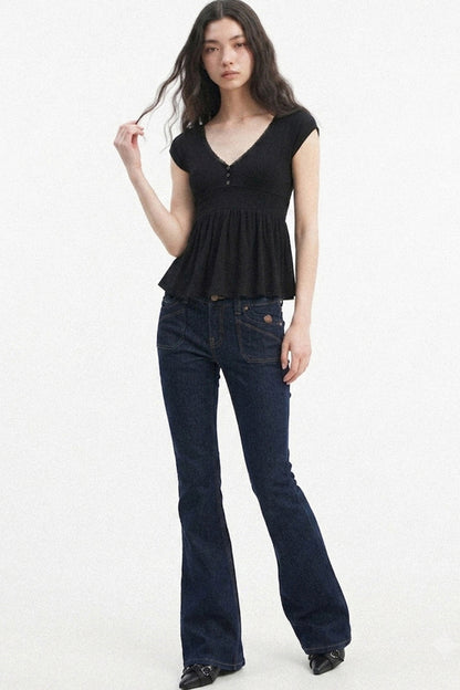 Raw Denim Slim Flared Jeans