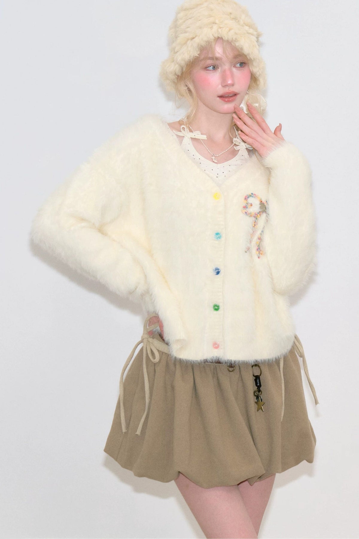 Apricot Bowknot Knit Cardigan