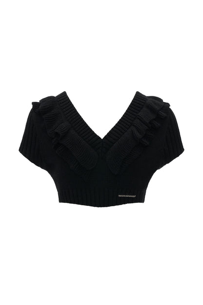 Cloud Soft Short-Sleeve Ruffled V-Neck Sweater