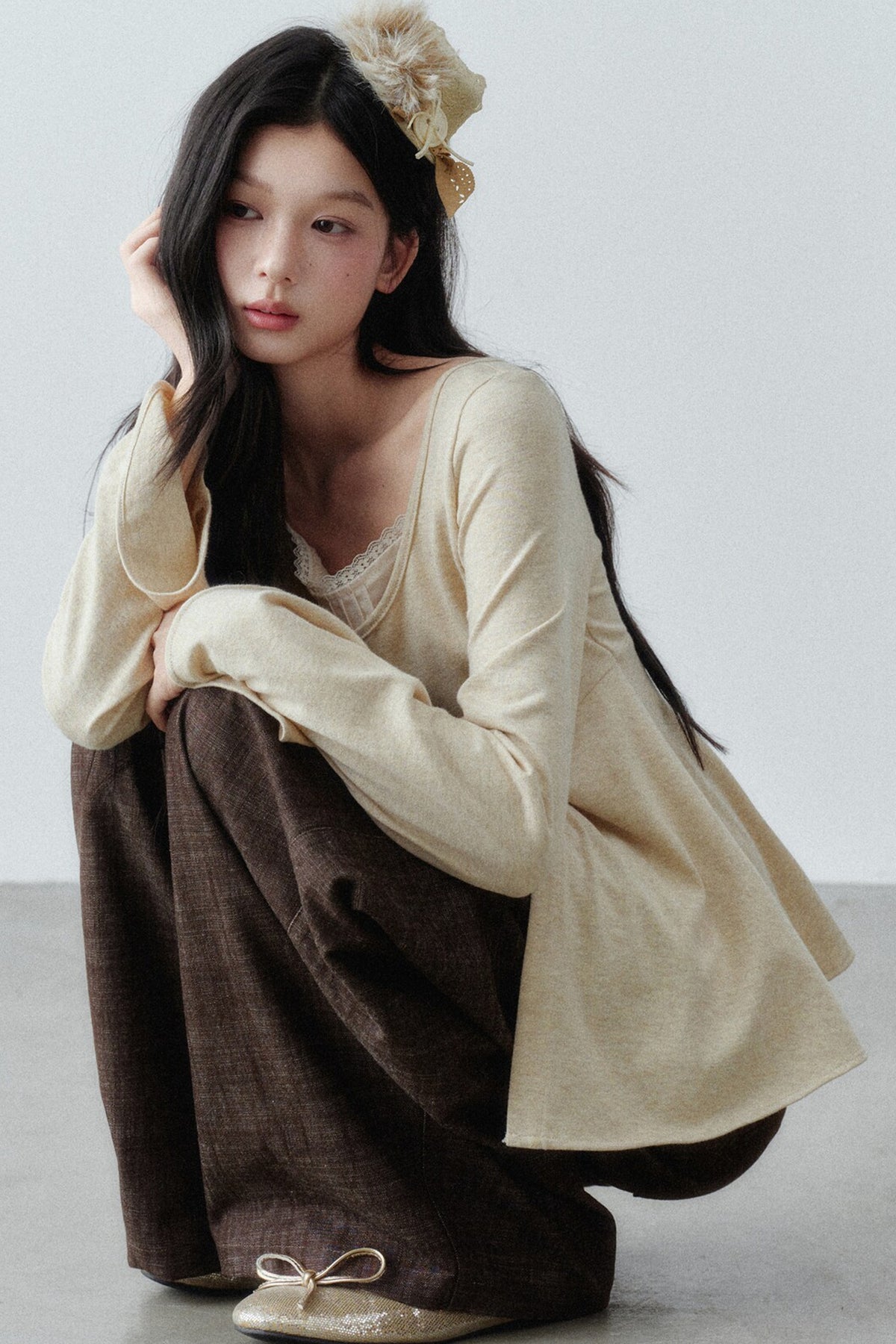 Long Sleeve Cashmere Cotton T-Shirt