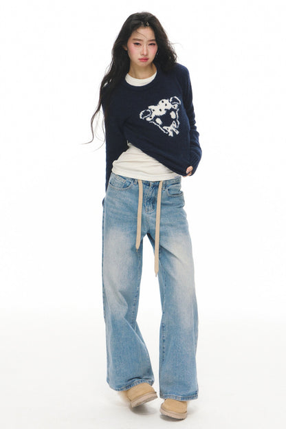 Navy Wool Jacquard Top and Pants Set-Up