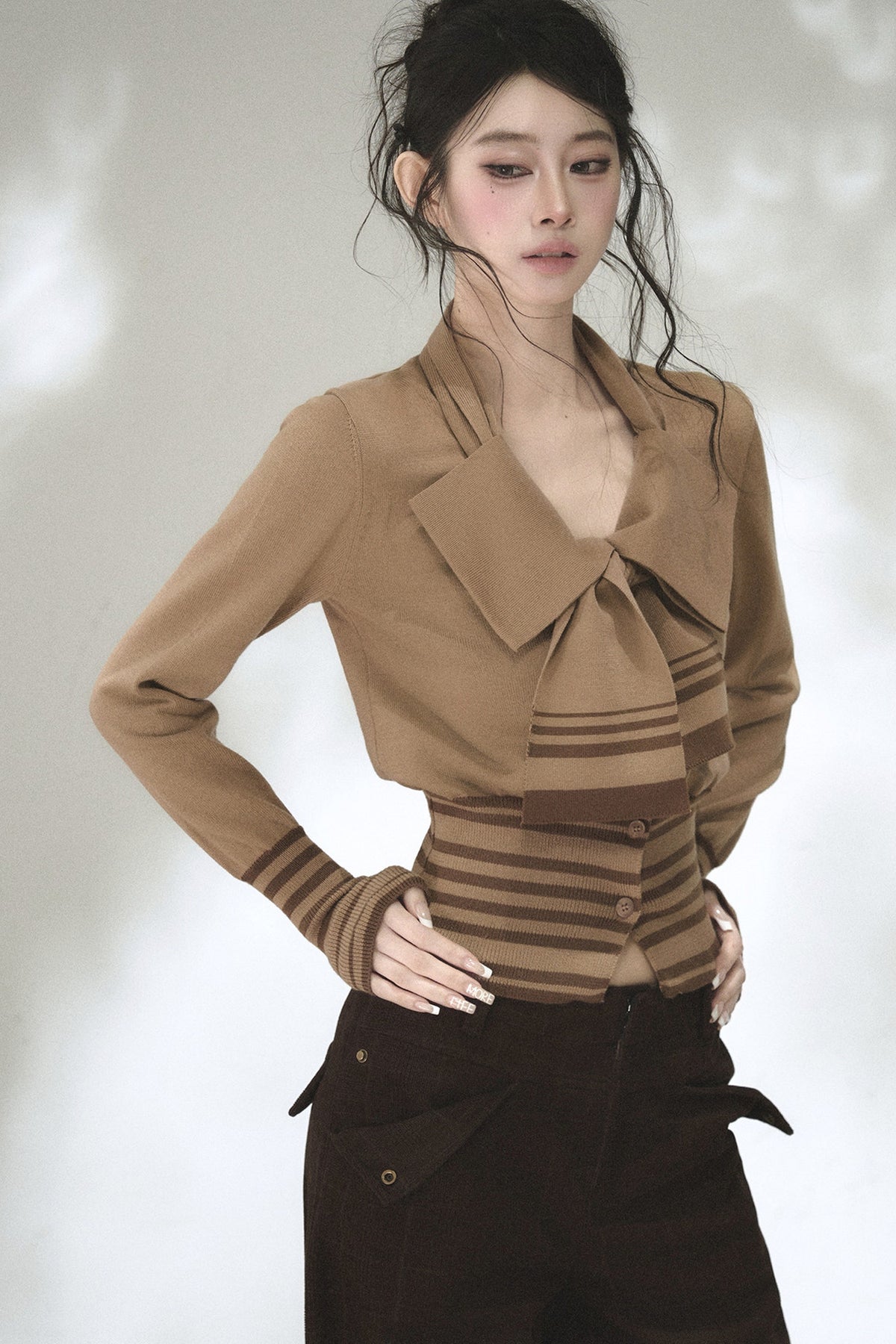 Bow Tie Striped Knit Cardigan