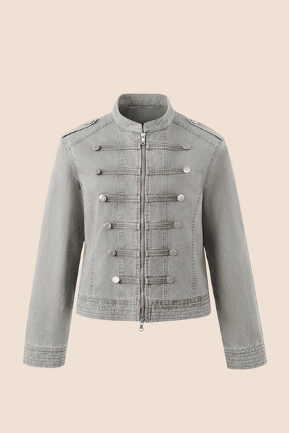 Short Double-Breasted Vintage Denim Jacket