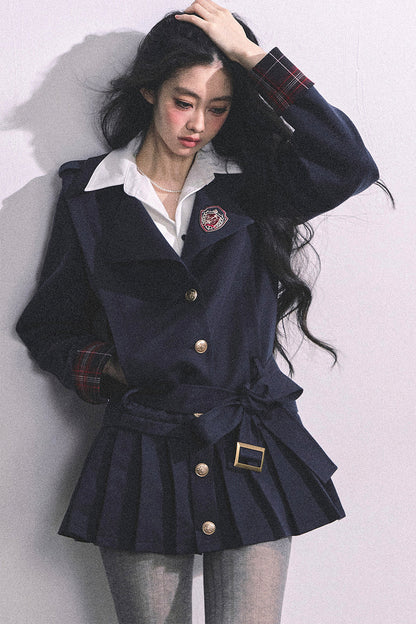 Preppy School Student Layered-Look Pleated Dress