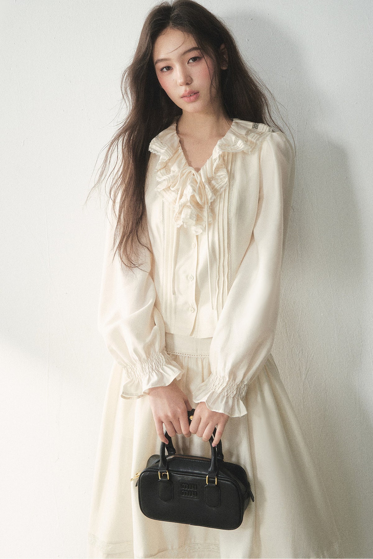 Ruffled Lyocell Shirt and Skirt Set-Up