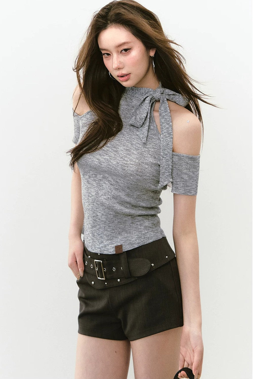 Viapitti Rivet Irregular Waistband Shorts