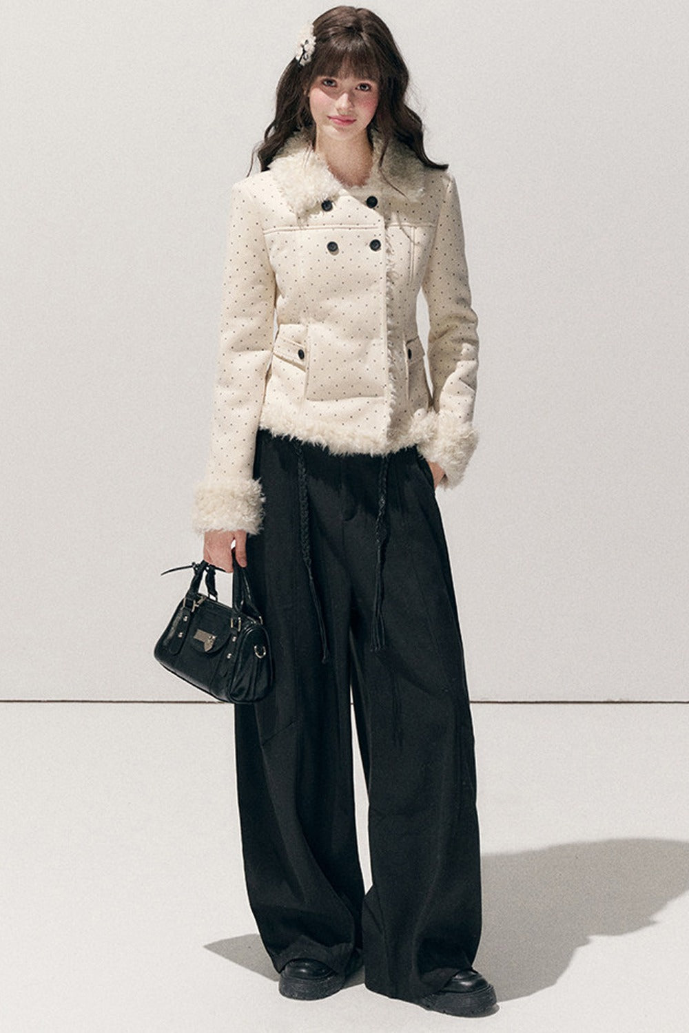 Polka Dot Faux Fur Jacket