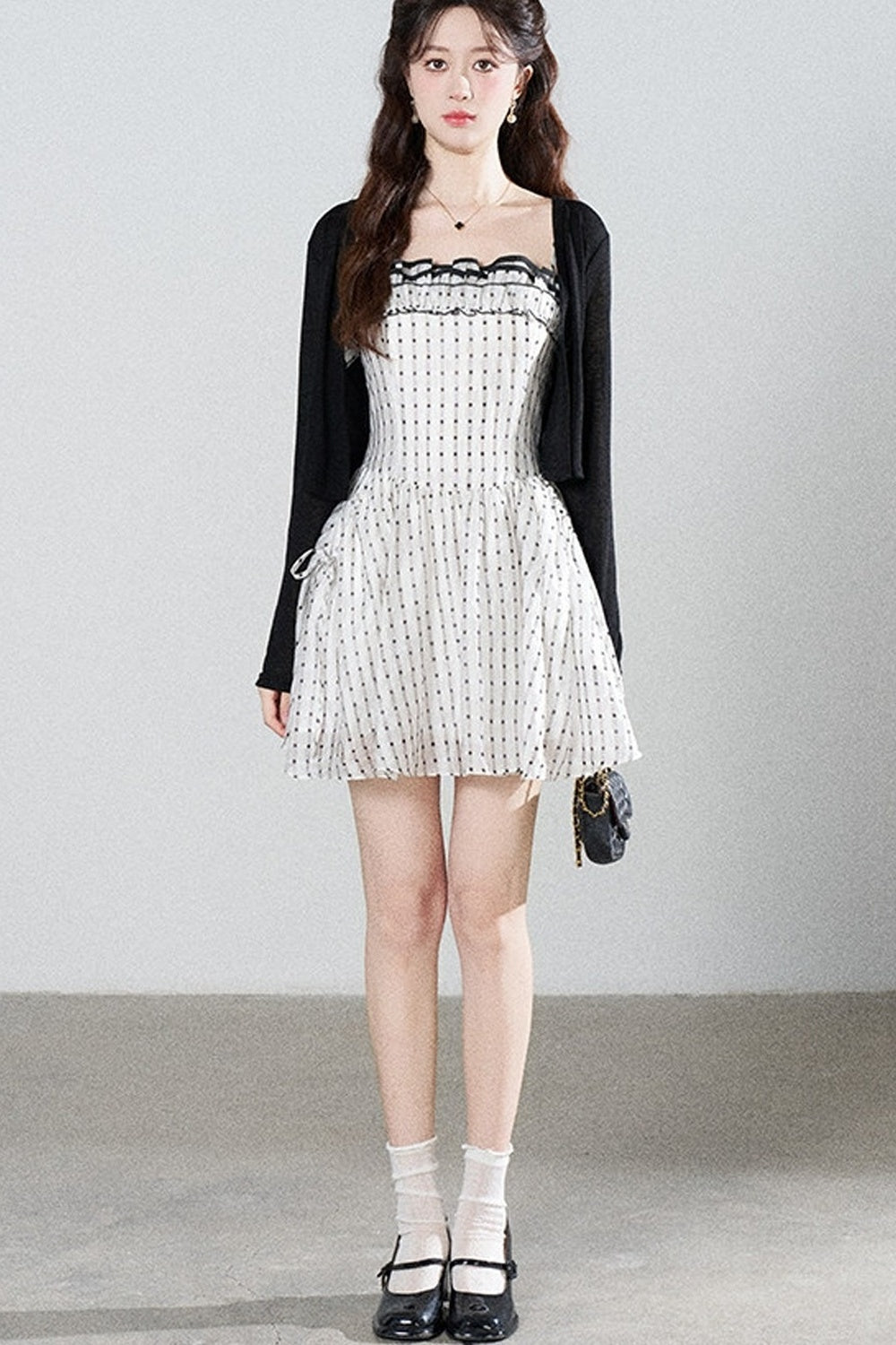 Petite Ruffled Plaid Chiffon Camisole Dress Set-Up