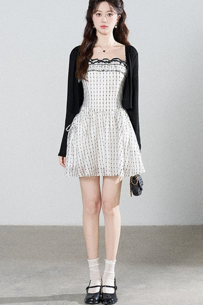 Petite Ruffled Plaid Chiffon Camisole Dress Set-Up